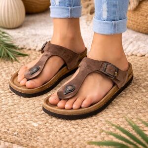 Betula by Birkenstock Gizeh Brown Leather Sandals EU 37 US 6 Comfort